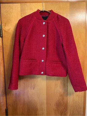 Madewell Red Bouclé tweed Button-Up Jacket
